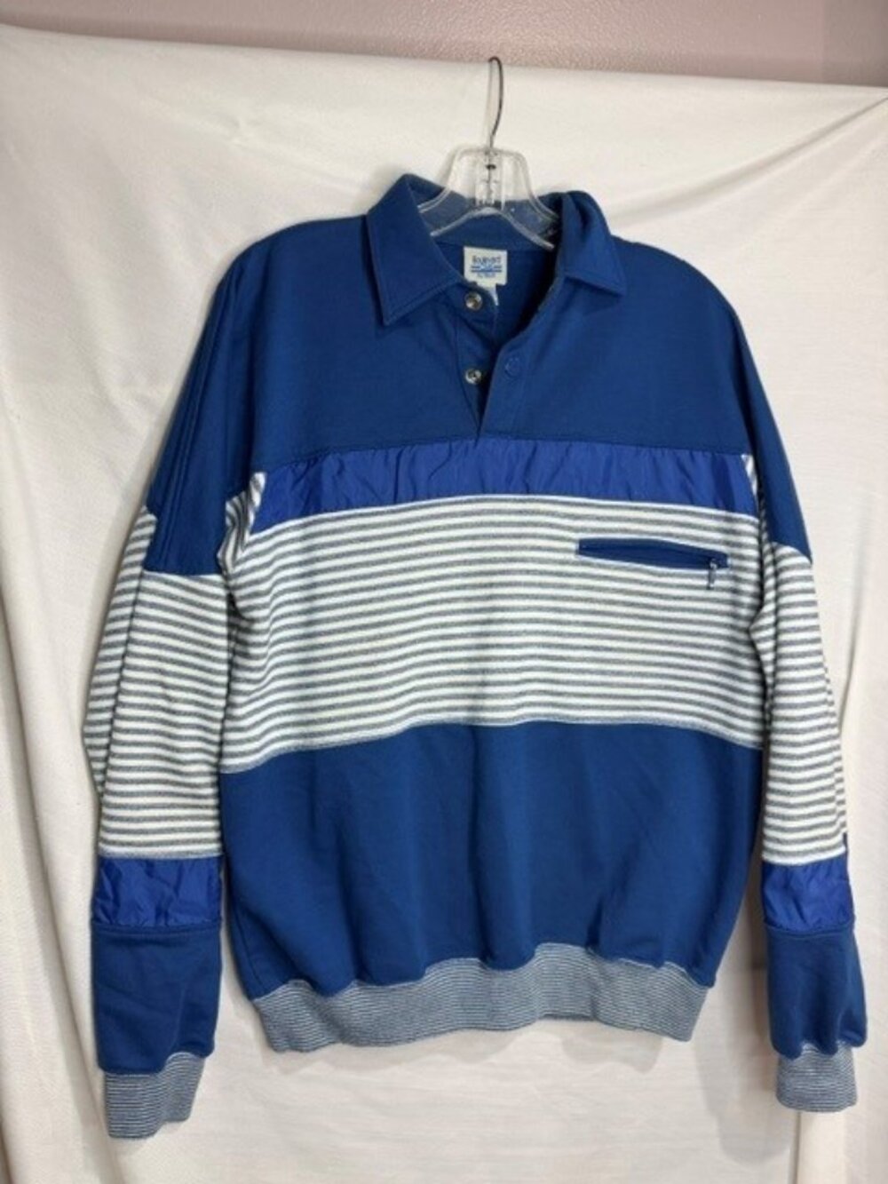 Vintage Boulevard Club Long Sleeve Striped Colorblock Polo Sweatshirt Size M